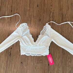 Long Sleeve White Mesh Crop Top